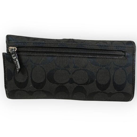 VTG COACH CC SIGNATURE CANVAS BLACK GENUINE LEATHER WALLET PURSE CLUTCH - Picture 3 of 7